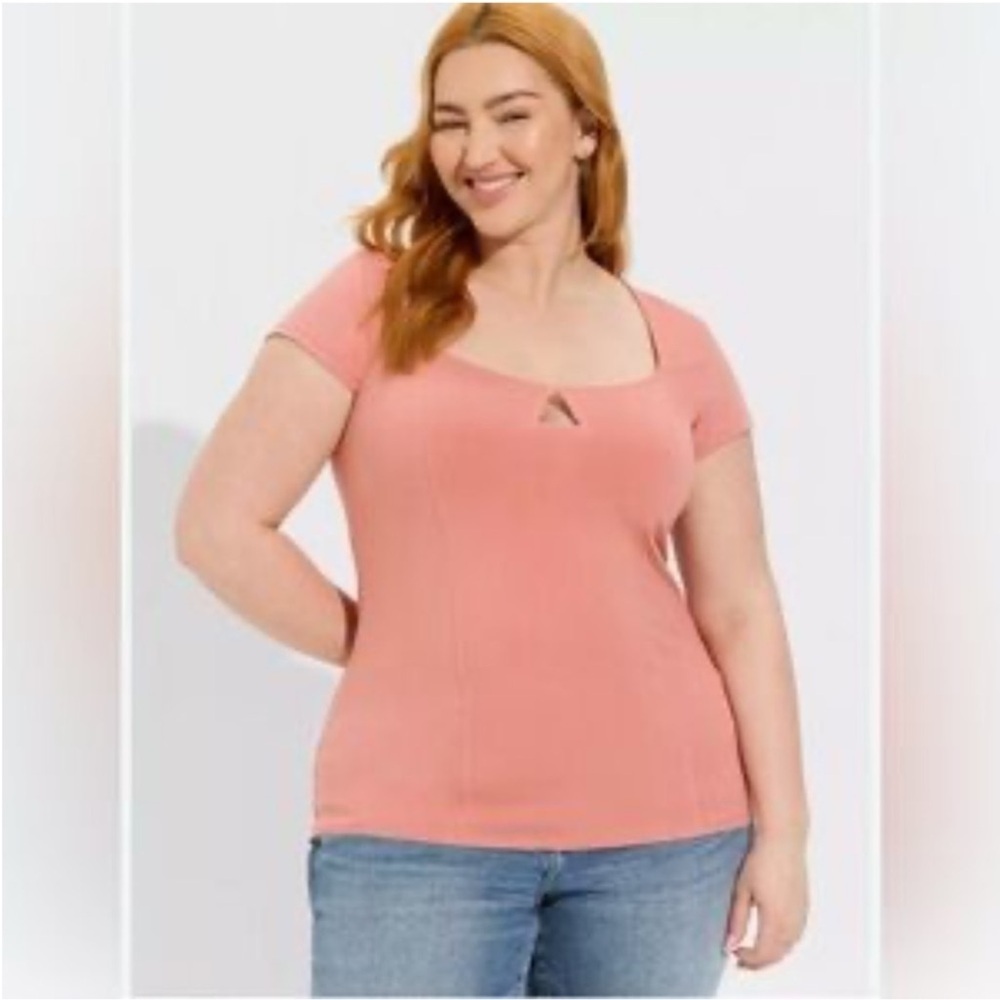 Torrid Foxy Notch Neck Cap Sleeve Salmon Blouse